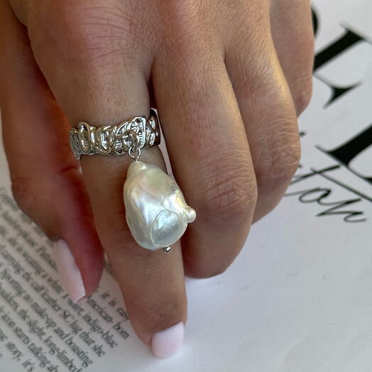 Колечко с натуральной барочной жемчужиной