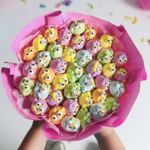 Букет из маршмеллоу фигурок,разноцветные птенчики🐥