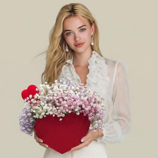 Разноцветная гипсофила в бархатном сердце