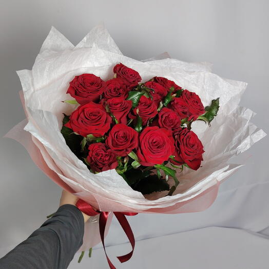 💋Страстный букет "PERVOЦВЕТ" из 15 ярко красных роз💋