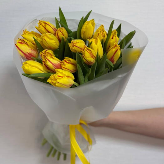 19 желто-красных тюльпанов