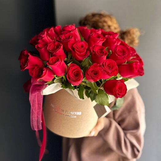 -20%АКЦИЯ💖Цветы в коробке "Любимая девочка"/роза Кения/розы 55 шт/Цветы Уфа/Цветы в Уфе/Доставка цветов Уфа