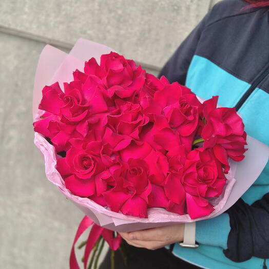 Малиновые французские розы 9 шт