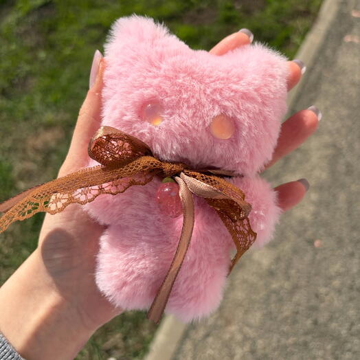 🩷🍓Котенок-брелок с карабином «Клубника в шоколаде»