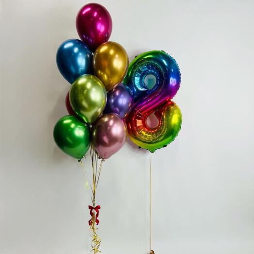Набор шаров с гелием  11 шт. Композиция из шаров с цифрой градиент