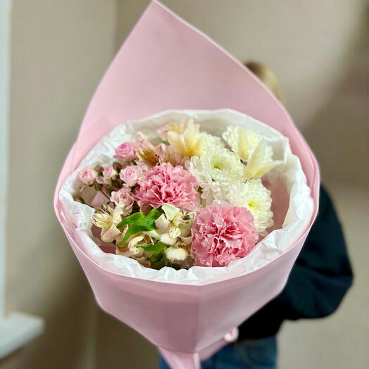 Авторский букет из альстромерии,Роза и хризантемы 💗