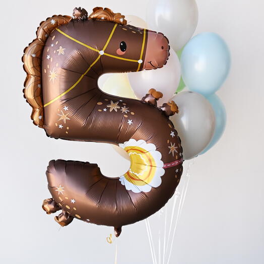 Композиция из гелиевых шаров 5 лет Лошадка