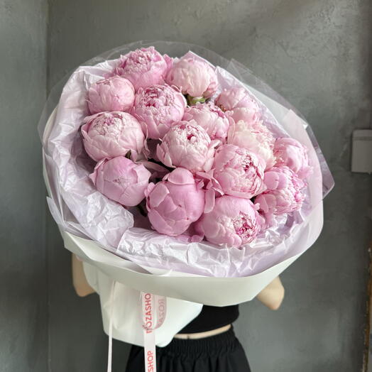 Моно-букет из розовых пионов 15 шт 🌸