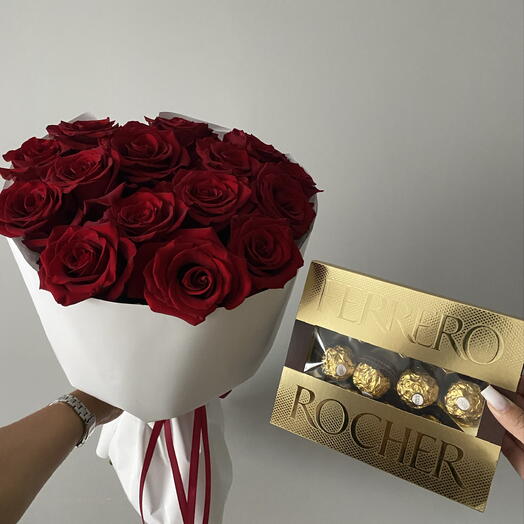 💛 Розы Эквадор и шоколад Ferrero Rocher