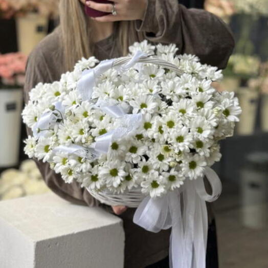 Пышная корзина ромашек