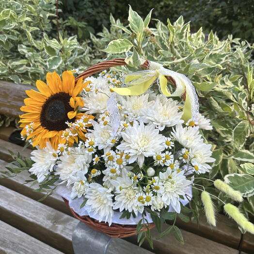 Летняя корзинка с Подсолнухом и Ромашками 🐝Ромашки Хризантемы
