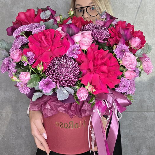 Композиция Тренд сезона 🌺 С яркими французскими розами (Софи Лорен), хризантемы бигуди, кустовые розы🌸