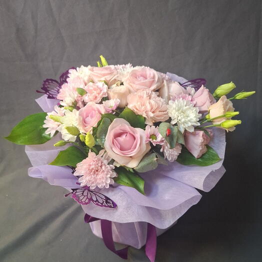 Сиреневый тортик розовых цветов 💐