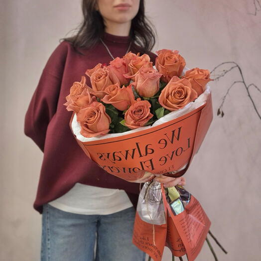 Монобукет из 15 роз Бариста