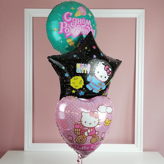 Связка шаров Hello Kitty, 3 шара с гелием