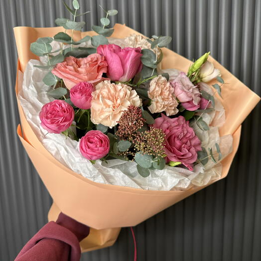 Букет «малиновый раф»💕 с осенними акцентами 🧡