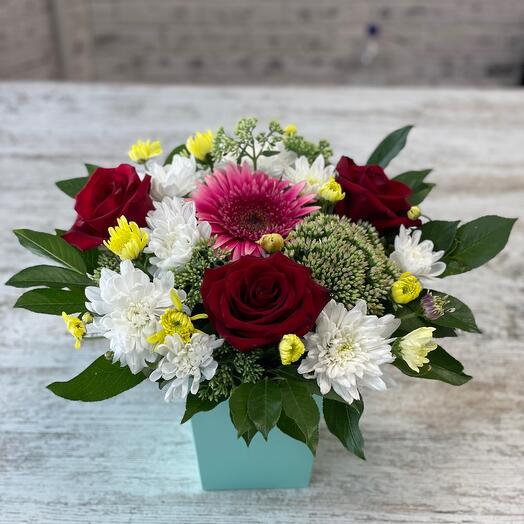 Flowers in a caramel box