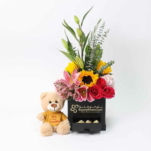 Brightness Flower Box And Teddy Bear