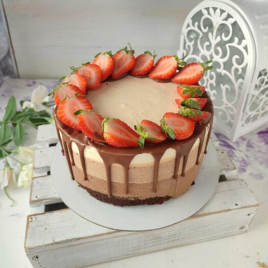 Three chocolates cake as a gift for tea