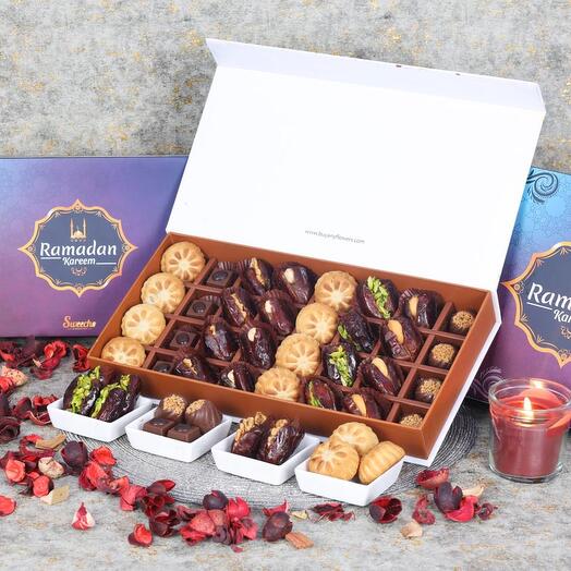 Ramadan Stuffed Dates Mamoul and Chocolates By Sweecho 32 Pcs Blue