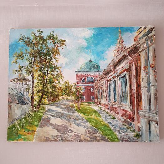 Картина маслом Городской пейзаж Москва "Солнце в Кадашах"