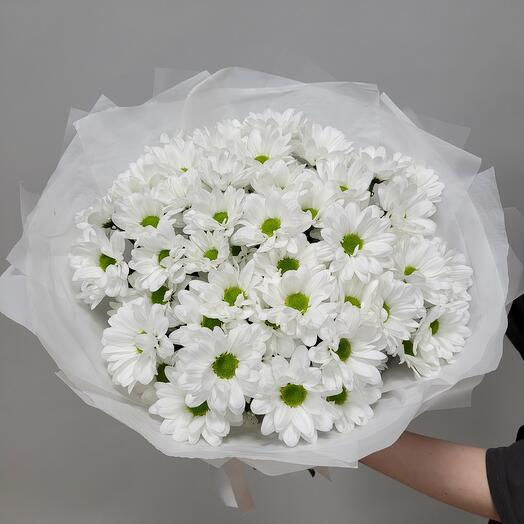Белоснежный букет из 9 кустовых хризантем, для мамы