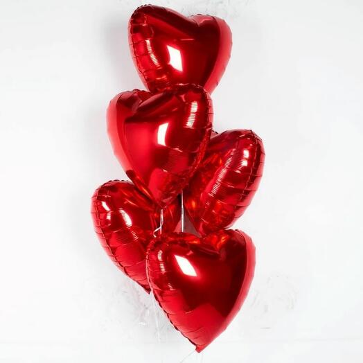 Воздушный шар сердце с гелием (связка 5 штук)