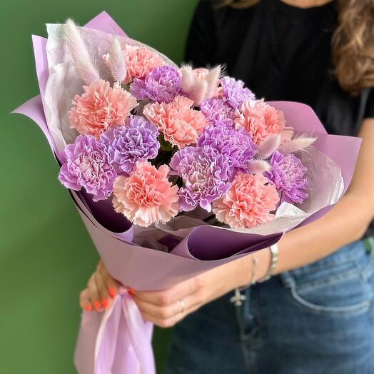 Микс из розовых и лунных гвоздик