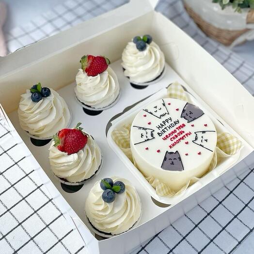 Набір Бенто торт і 5 капкейків