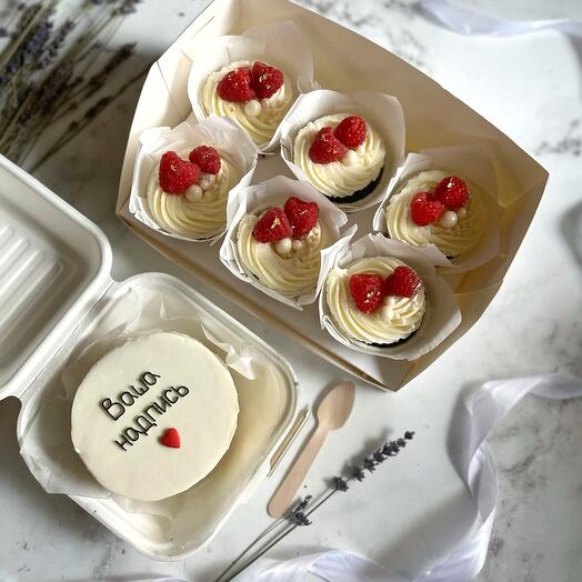 Набор бенто-торт с индивидуальной надписью и набор капкейков