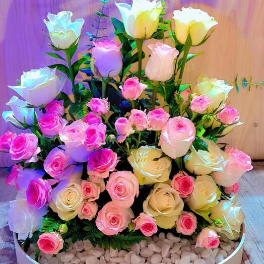 Charming Pink and White Rose Arrangement