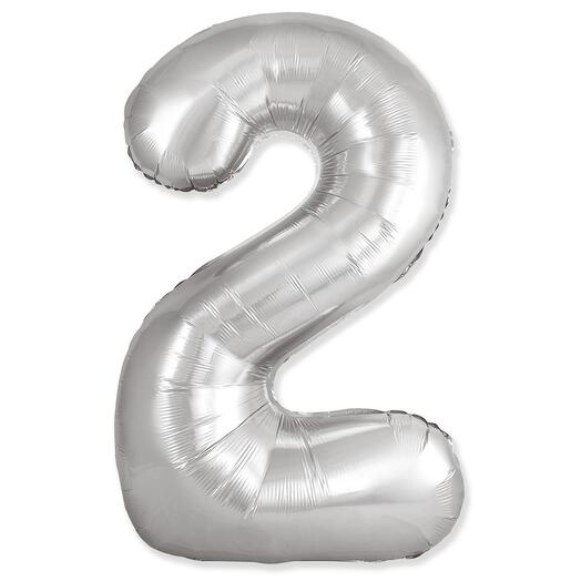 Фольгированный воздушный гелиевый шар цифра 2 серебро 102 см (40 дюймов) для украшения праздника и дня рождения