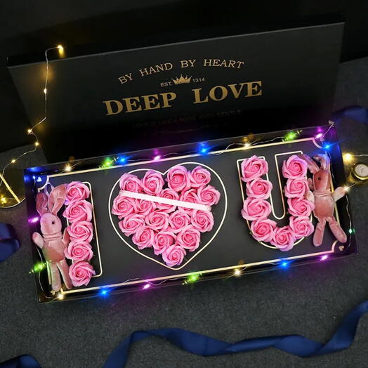 Customized Luxury Rose Box with LED Lights   Plush Rabbits – The Perfect Personalized Gift