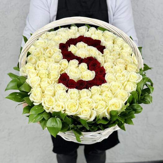 Корзина из 101 розы (буква/цифра на выбор)