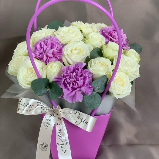 Dianthuses and roses