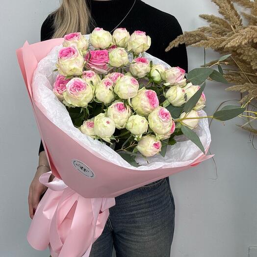 A bouquet of pink peony-shaped bush roses. For the beloved