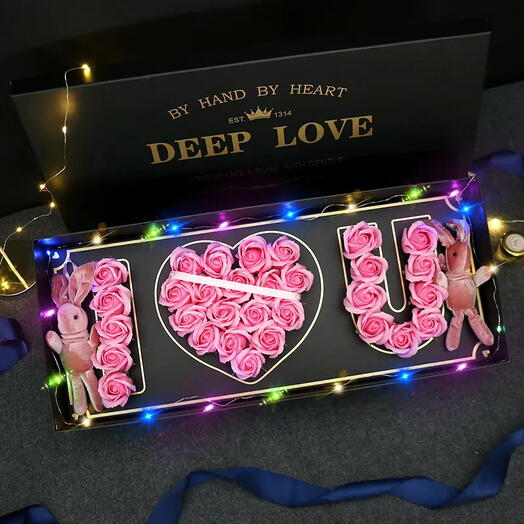 Luxury Rose Box with LED Lights   Adorable Plush Rabbits – Perfect Gift