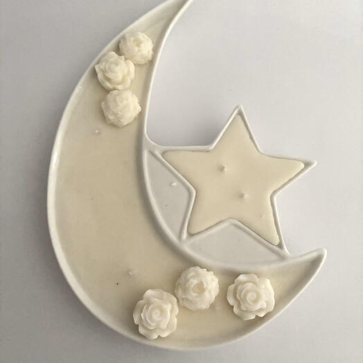 Crescent Moon   Star Candle Glass Plate with Floral Melts – Perfect for Ramadan