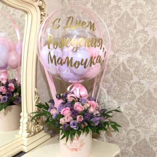Подарок маме букет 51 роза с Шаром Бабл