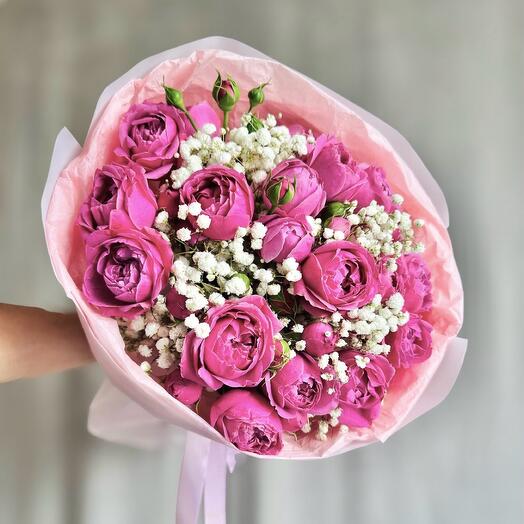 Пионовидная Роза и белая гипсофила 💕