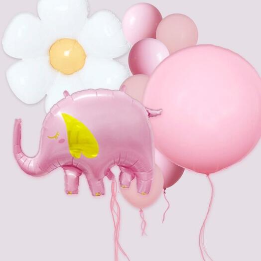 Набор гелиевых шаров: слоник, ромашка и латексные шары