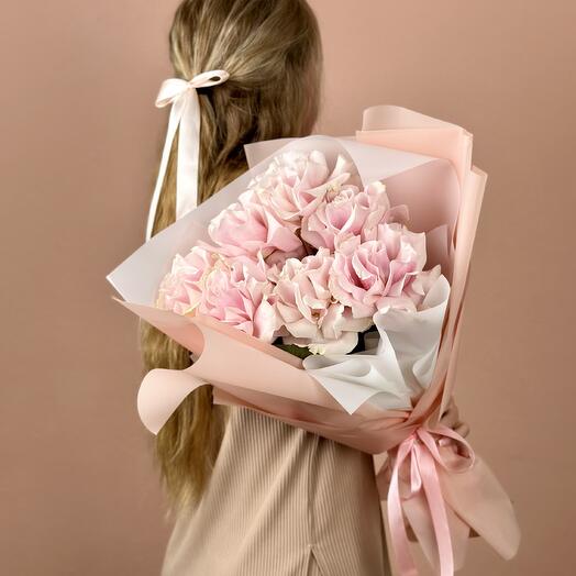 Розовый букет из 7 французских роз