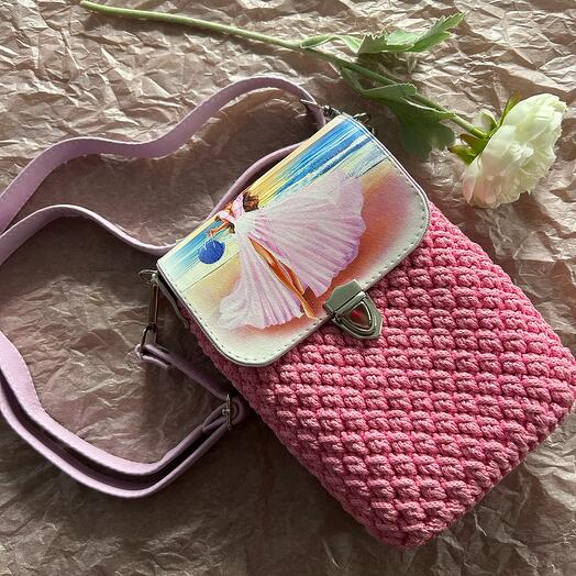 Сумка вязанная ручной работы розовая