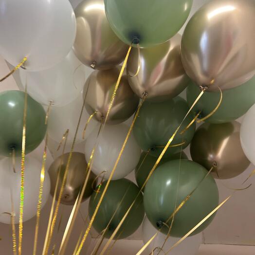 Воздушные шары 20 штук: розмарин,белые,золото хром