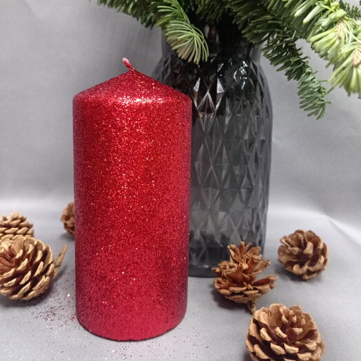 Свеча красная с блёстками