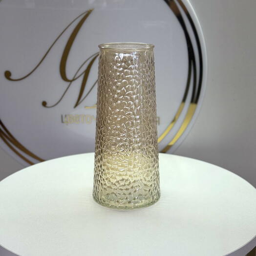 Ваза стеклянная конус узор «Кожа» янтарный перламутр