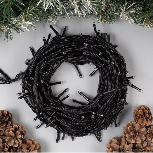 Гирлянда «Нить» 10 м, IP44, УМС, тёмная нить, 100 LED, свечение тёплое белое, 220 В