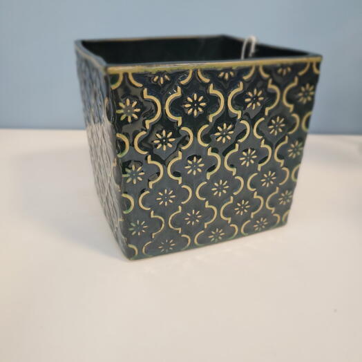 Квадратное керамическое кашпо зеленое