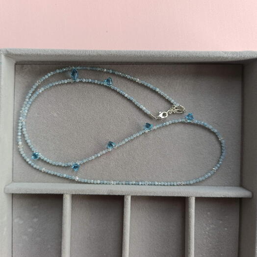 Necklace with Swarovski and aquamarine