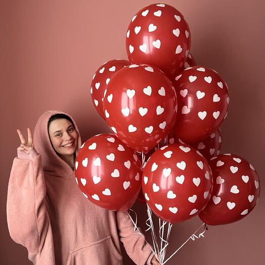 Шары «Сердечки» красные с гелием, 10шт